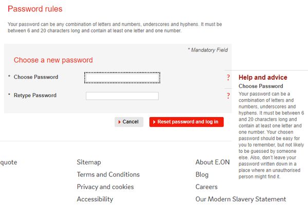 EON dumb password rule screenshot